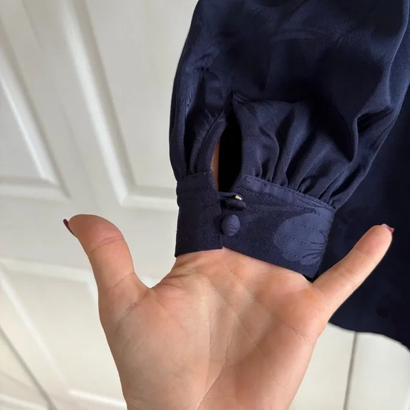 Figue Izzie Floral Jacquard Mini dress Long Sleeve S‎ Festive Preppy Career Blue - Picture 5 of 10